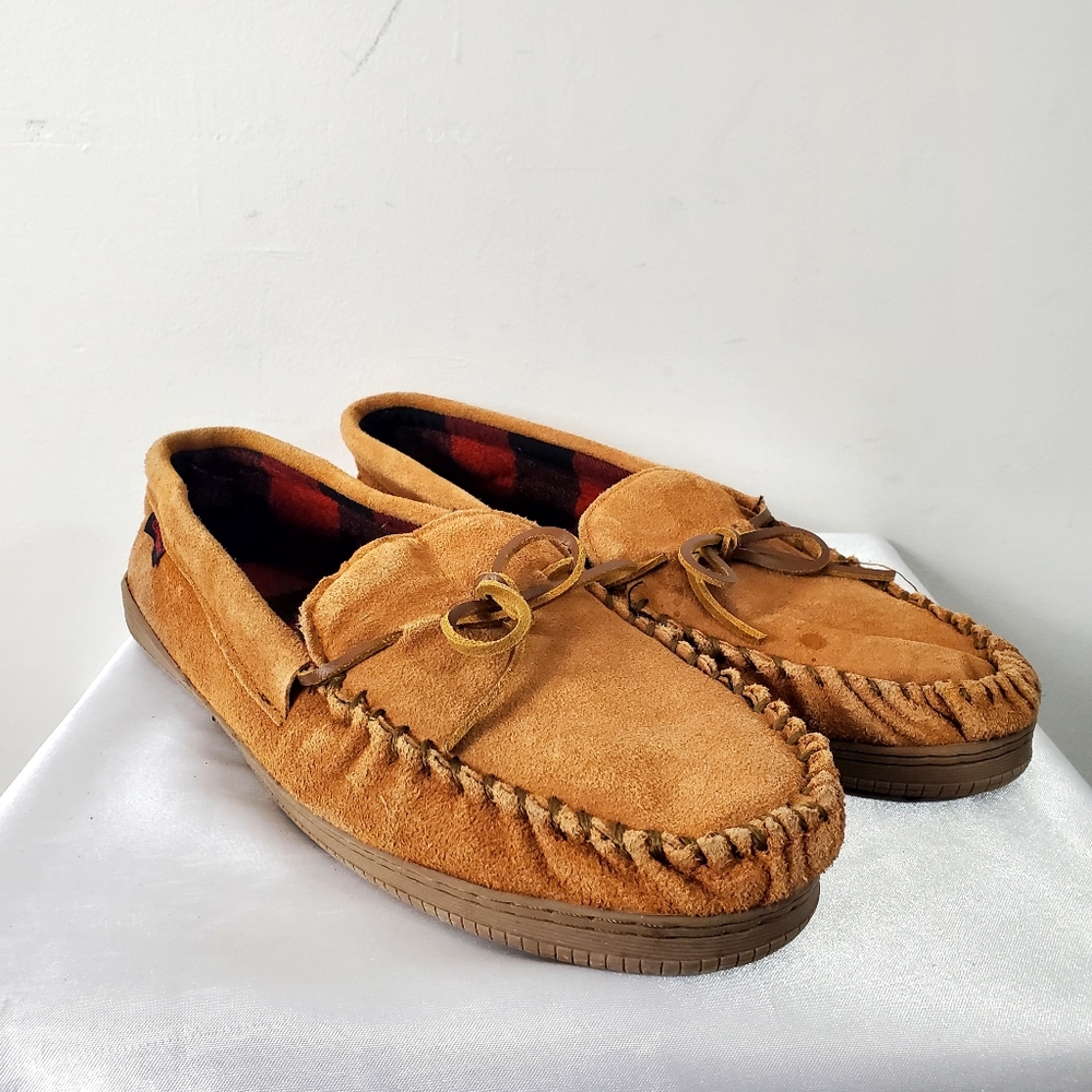Canadiana Suede Buffalo Check 12US Men's Tan Moccasin Loafers